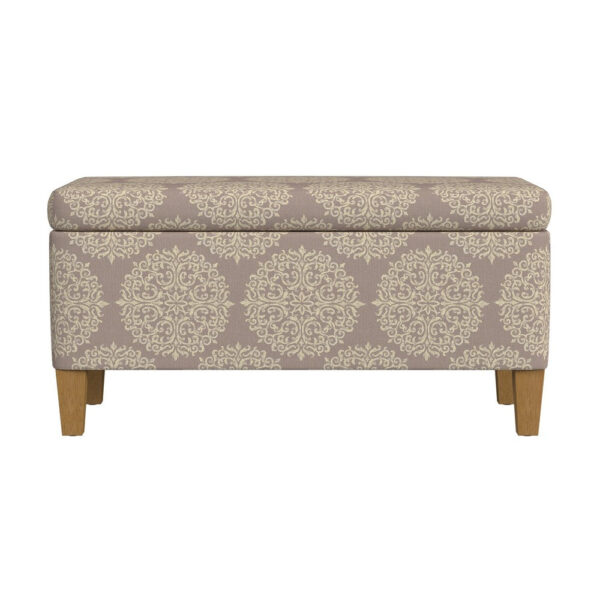 Ben Storage Bench Ottoman, Light Brown Medallion Design, 36 Inch