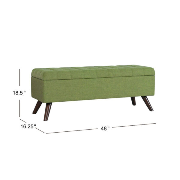 Eva Storage Bench Ottoman, Olive Green Woven Polyester, Brown, 48 Inch