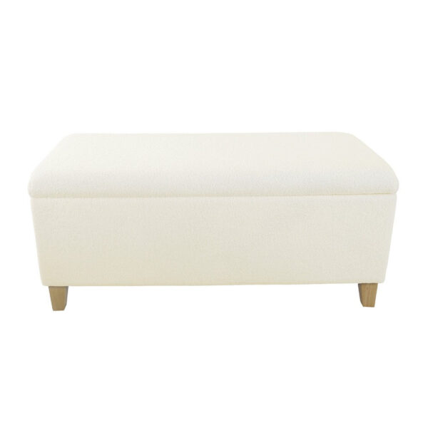 Liv Storage Bench Ottoman, Cream Sherpa, Natural Brown Wood, 42 Inch