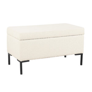 Ray Storage Bench Ottoman, Cream White Boucle, Metal Legs, 32 Inch