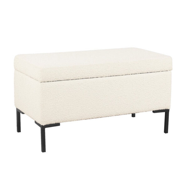 Ray Storage Bench Ottoman, Cream White Boucle, Metal Legs, 32 Inch