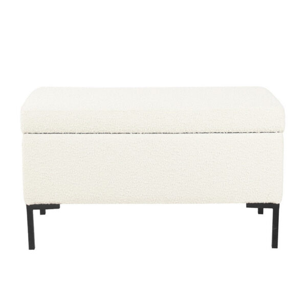Ray Storage Bench Ottoman, Cream White Boucle, Metal Legs, 32 Inch