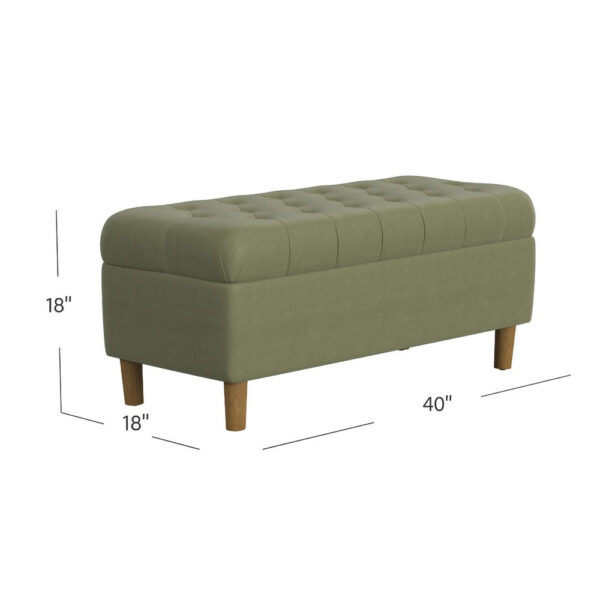 Sol Storage Bench Ottoman, Light Sage Green Velvet, Brown, 40 Inch