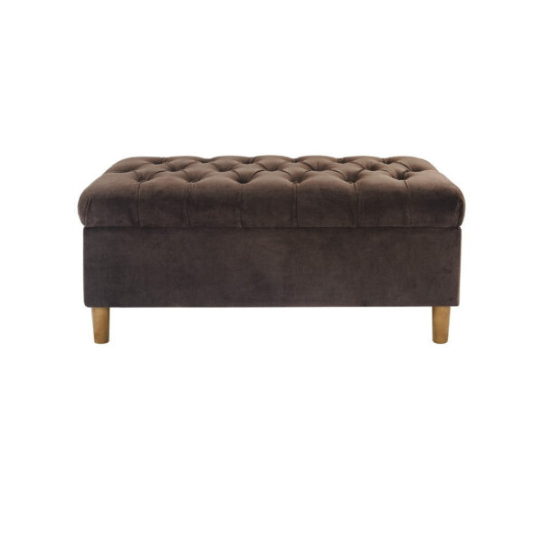 Sol Storage Bench Ottoman, Chocolate Brown Velvet, Wood, 40 Inch