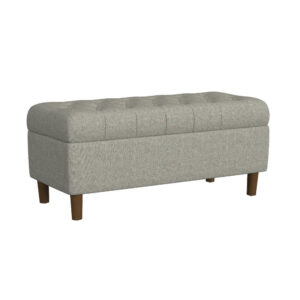 Sol Storage Bench Ottoman, Gray Woven Fabric, Brown Wood, 40 Inch