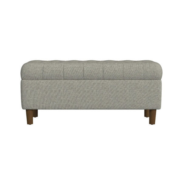 Sol Storage Bench Ottoman, Gray Woven Fabric, Brown Wood, 40 Inch