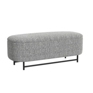 Pat Storage Bench Ottoman, Gray Yarn Cream Boucle, Black Metal 46 Inch