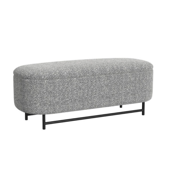 Pat Storage Bench Ottoman, Gray Yarn Cream Boucle, Black Metal 46 Inch