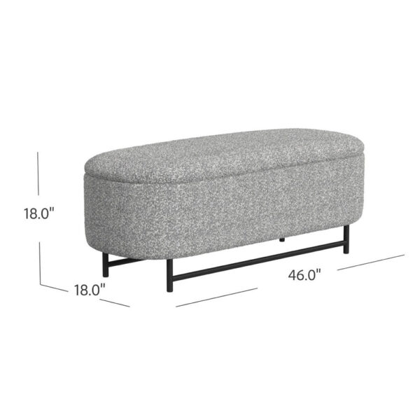 Pat Storage Bench Ottoman, Gray Yarn Cream Boucle, Black Metal 46 Inch