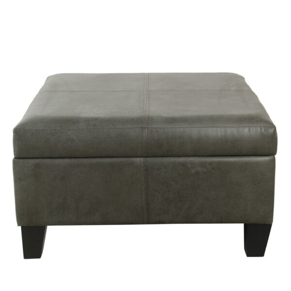 Leo Square Storage Ottoman with Plush Gray Faux Leather, 28 Inch