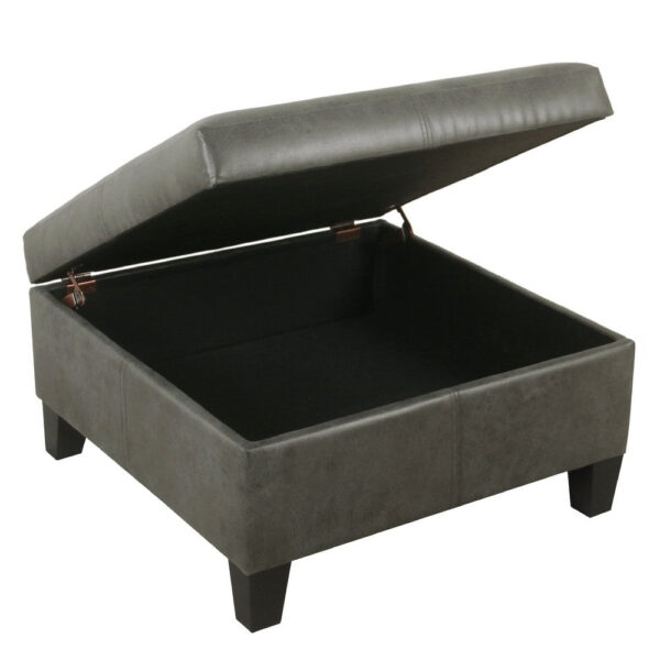 Leo Square Storage Ottoman with Plush Gray Faux Leather, 28 Inch