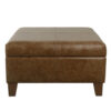 Leo Square Storage Ottoman, Distressed Brown Faux Leather, 28 Inch