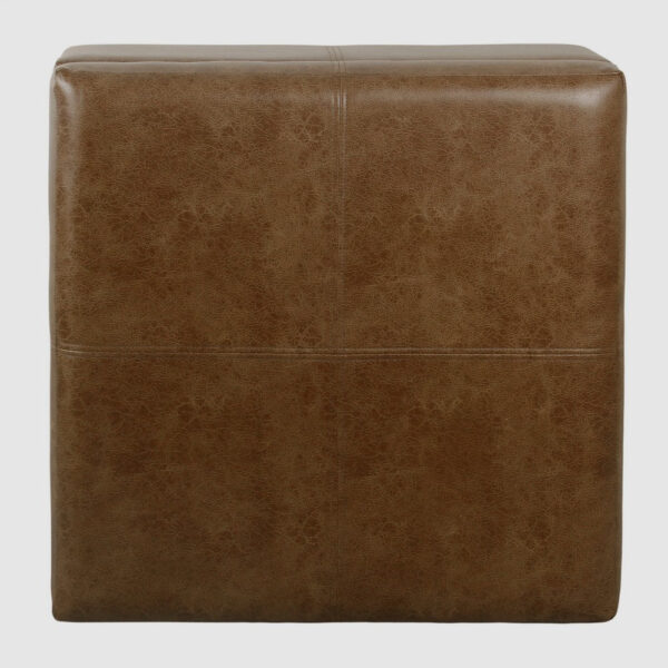 Leo Square Storage Ottoman, Distressed Brown Faux Leather, 28 Inch