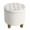 Wes Round Storage Ottoman, Cream Woven Fabric, Hardwood, 19 Inch
