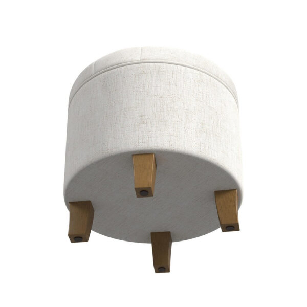Wes Round Storage Ottoman, Cream Woven Fabric, Hardwood, 19 Inch
