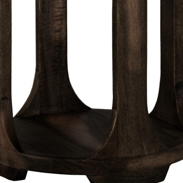 Eray Chairside Table with Shelf, Round Open Frame, Black Teak, 18 Inch