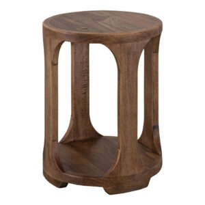 Eray Chairside Table, Shelf, Almond Barrel Brown Mango Wood, 18 Inch