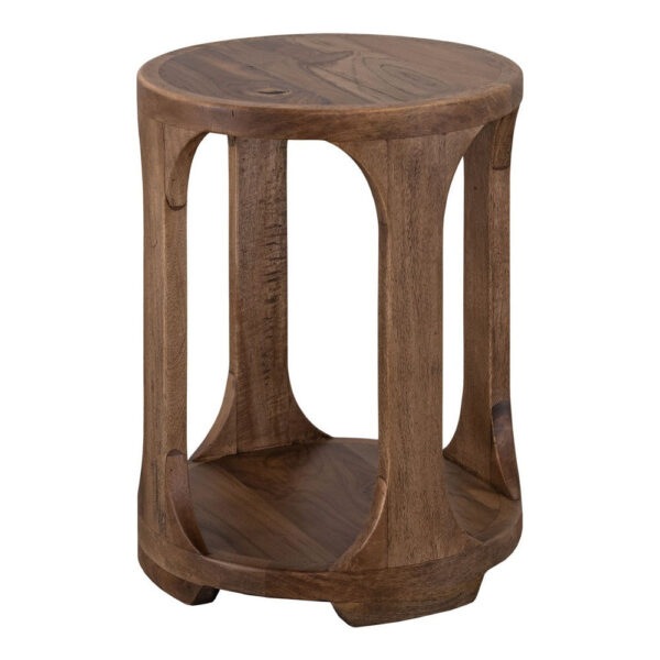 Eray Chairside Table, Shelf, Almond Barrel Brown Mango Wood, 18 Inch