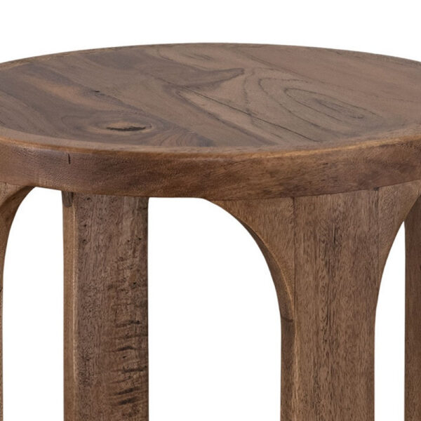 Eray Chairside Table, Shelf, Almond Barrel Brown Mango Wood, 18 Inch