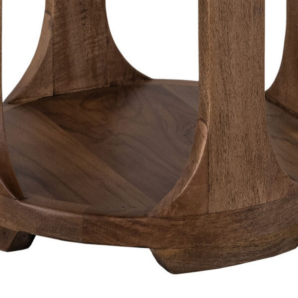 Eray Chairside Table, Shelf, Almond Barrel Brown Mango Wood, 18 Inch