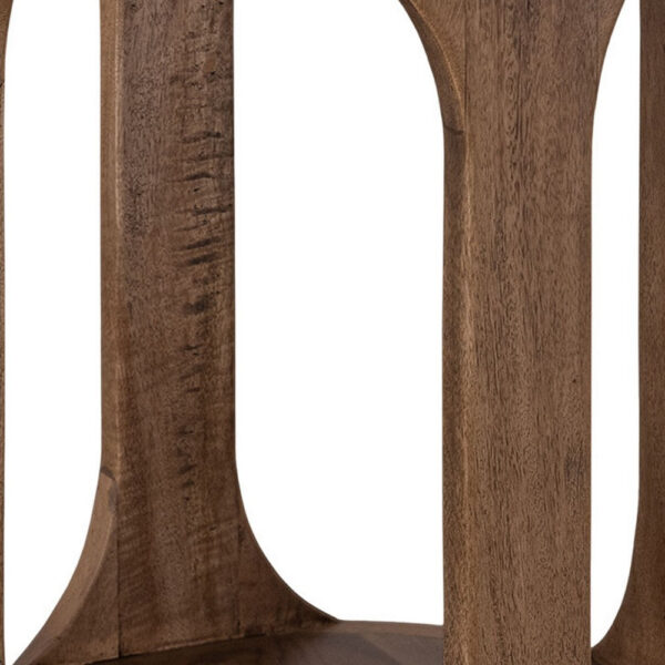 Eray Chairside Table, Shelf, Almond Barrel Brown Mango Wood, 18 Inch