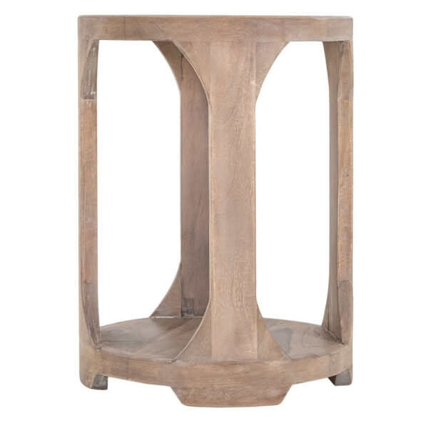 Eray 18 In Round Side Table w Shelf, Light Brown Teak, Mango Wood