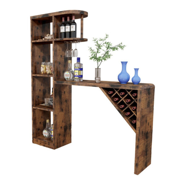 1502202669924d330a551.jpeg Bar Height Table, Glass Racks w Bottle Holders, 73 Inch Classic Brown