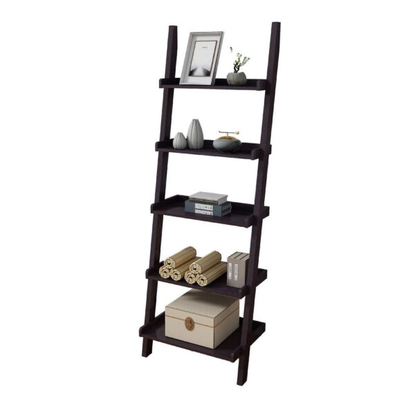 1502202669924d656e4e8.jpeg Accent Ladder Bookcase with 5 Shelves, 72 Inch, Red Cocoa Brown