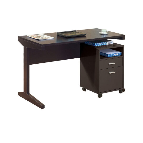 Desk w File Cabinet, 2 Storage Drawers, 47 Inch Red Cocoa Brown