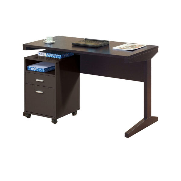 Desk w File Cabinet, 2 Storage Drawers, 47 Inch Red Cocoa Brown