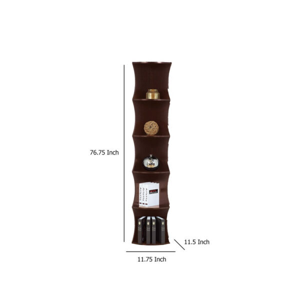 Corner Bookcase, 5 Storage Shelves, 77 Inch Tall, Red Cocoa Brown