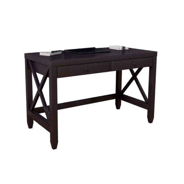 Home Office Writing Desk, 2 Drawers, 47 Inch Farmhouse Red Cocoa Brown