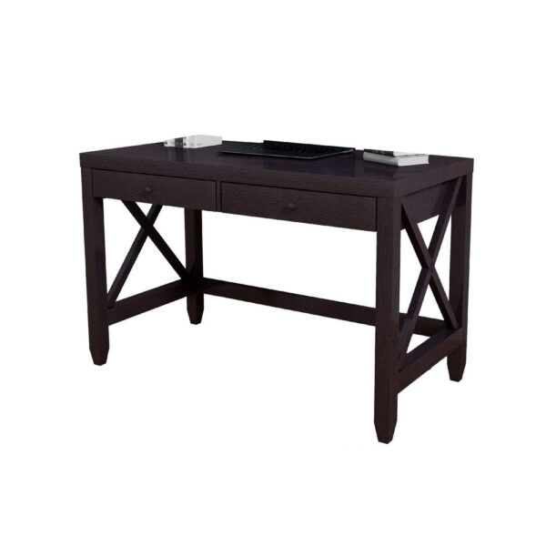 Home Office Writing Desk, 2 Drawers, 47 Inch Farmhouse Red Cocoa Brown