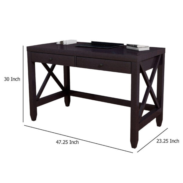 Home Office Writing Desk, 2 Drawers, 47 Inch Farmhouse Red Cocoa Brown