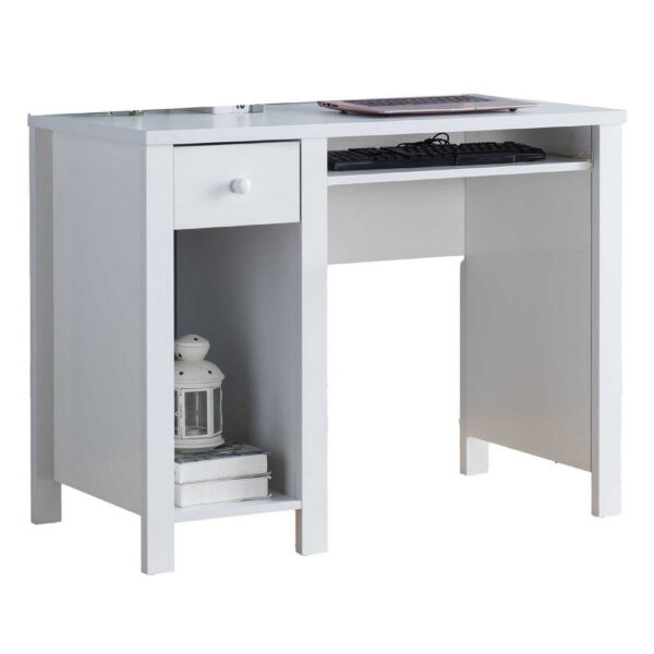Akol Computer Desk, Keyboard Drawer and Storage, 39 Inch, Modern White
