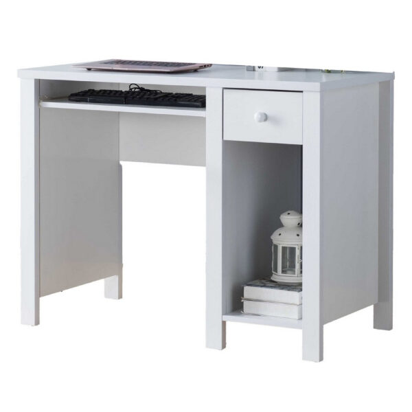 Akol Computer Desk, Keyboard Drawer and Storage, 39 Inch, Modern White
