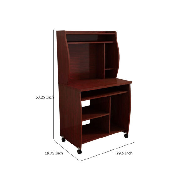 1502202669924e9ebb19d.jpeg Niro Utility Desk Cart with Hutch, 7 Shelves, 53 Inch Mahogany Brown