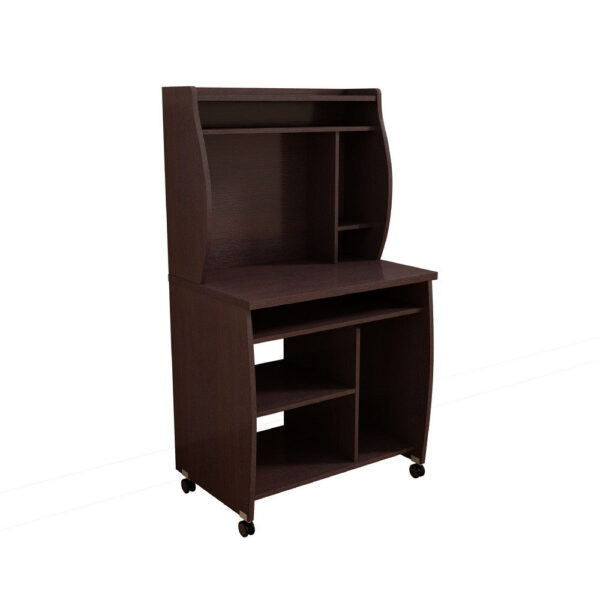Niro Utility Desk Cart with Hutch, 7 Shelves, 53 Inch Red Cocoa Brown