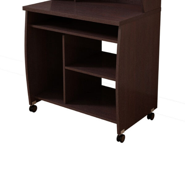 Niro Utility Desk Cart with Hutch, 7 Shelves, 53 Inch Red Cocoa Brown