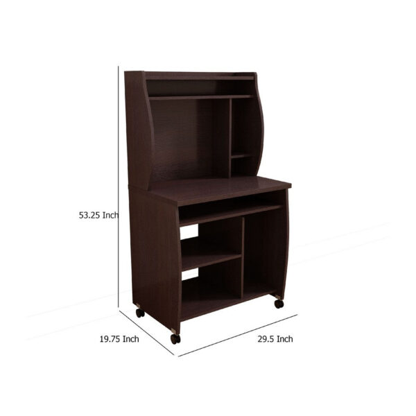 Niro Utility Desk Cart with Hutch, 7 Shelves, 53 Inch Red Cocoa Brown