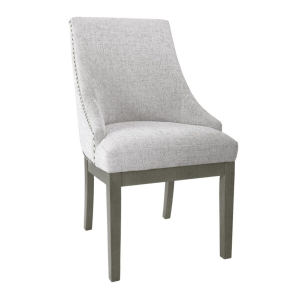 Side Dining Chair with Barrel Curved Back, Neutral Gray Textured Woven