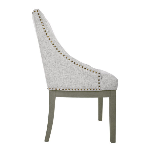 Side Dining Chair with Barrel Curved Back, Neutral Gray Textured Woven