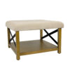 Ottoman with Open Storage, Wood Legs, Cream Tufted Microfiber 30 Inch