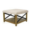 Ottoman with Open Storage, Wood Legs, Cream Tufted Microfiber 30 Inch