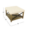 Ottoman with Open Storage, Wood Legs, Cream Tufted Microfiber 30 Inch