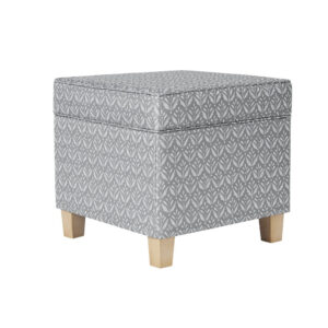 Pyp Square Storage Ottoman, 18 Inch Gray Print Fabric, Brown Wood