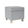 Pyp Square Storage Ottoman, 18 Inch Gray Print Fabric, Brown Wood