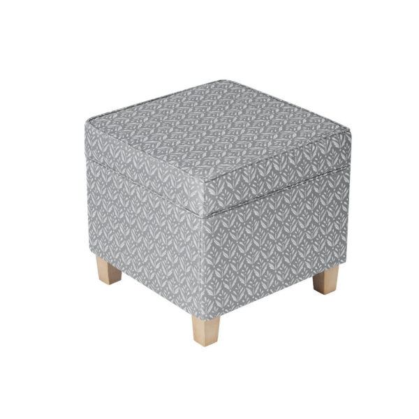 Pyp Square Storage Ottoman, 18 Inch Gray Print Fabric, Brown Wood
