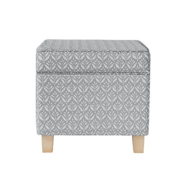 Pyp Square Storage Ottoman, 18 Inch Gray Print Fabric, Brown Wood