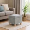 Pyp Square Storage Ottoman, 18 Inch Gray Print Fabric, Brown Wood